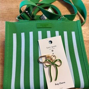 Kate Spade Green and White Striped Bag